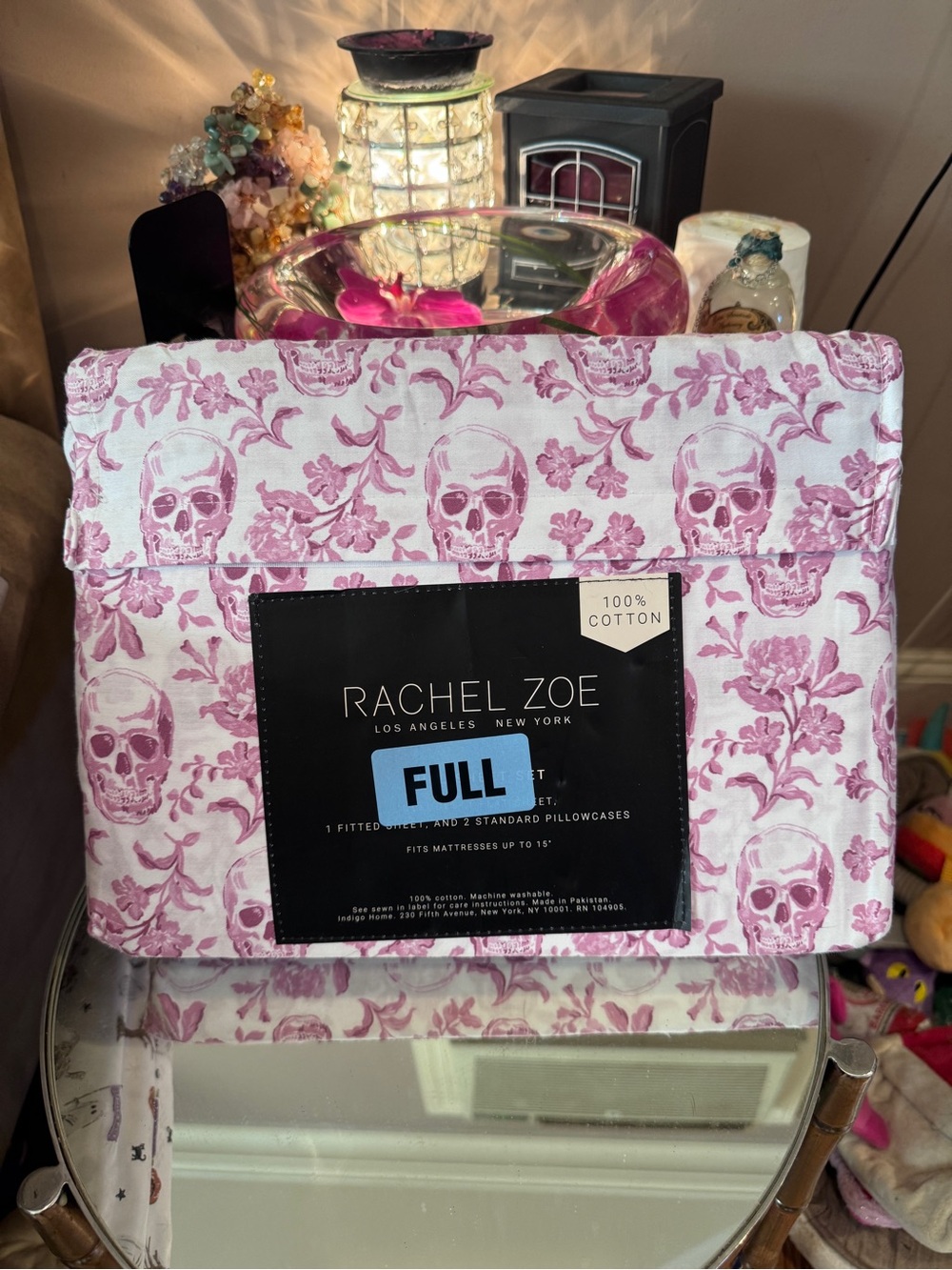 Rachel Zoe Pink Skull Floral Full Sheet Set